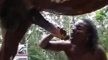 Fantastic open-air equine encounter with a dark-skinned novice tramp