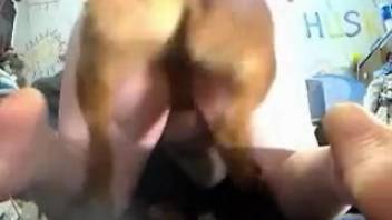 Bouncy butt chick getting pounded doggy style by a hound