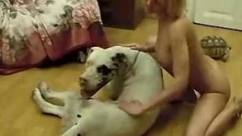 Energized blonde goes full mode on her dog's dick