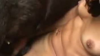 Nude chick blows a horse cock and then screws it in steamy styles