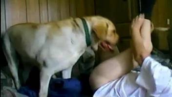 Sexy dog getting fucked by a chubby older dude