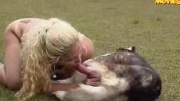 Dog humps woman in the outdoor and fills her with sperm