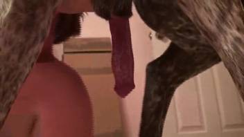 Alluring older woman skilled at deepthroating a canine penis during a live performance