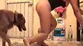 Skinny beauty with a firm booty drilled by a dog