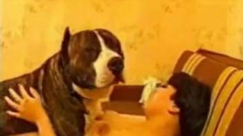 Naked woman finger fucks then gets laid with the dog