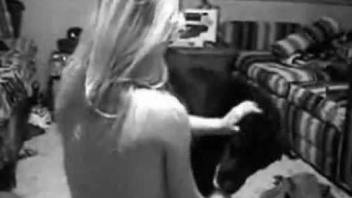 Wet pussy babe getting licked thoroughly by a dog