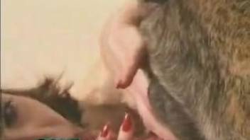 Bushy vagina beauty being pounded by an aroused canine