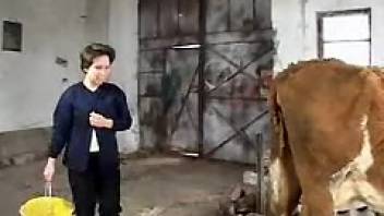Attractive rural babe screws a beast and her boyfriend