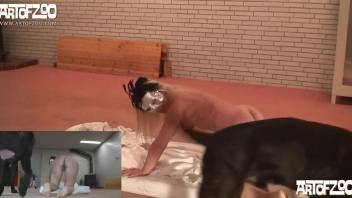 Blond-haired babe getting fucked by a kinky beast
