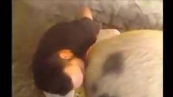 Dude buries his ugly face in this pig's tasty pussy