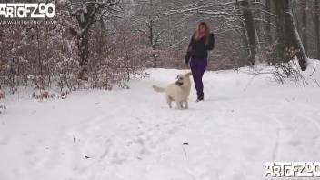 Blond-haired slut gets fucked in the snowy woods