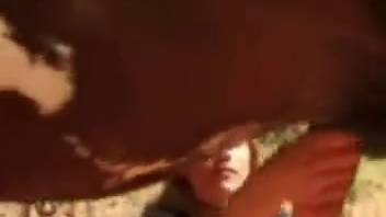 Attractive lady inserts full horse cock into her small vagina