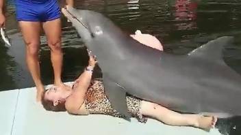Mature feels aroused when the dolphin humps her a little bit