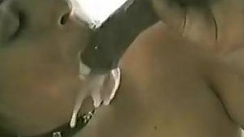 Good-looking amateur takes a facial in a zoo video