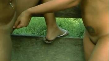 Aroused ladies lick cunts before sucking off a stud
