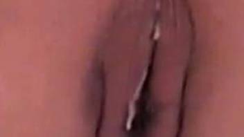Babe's shaved pussy is filled with dog sperm after a wild fuck