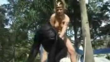 Carnival-loving babe gets fucked by a kinky ape