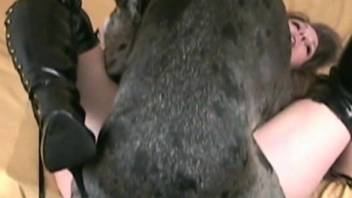 Huge dog ass fucks slim woman while on live cam