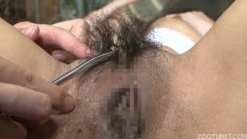 Asian vagina being overrun by various bugs